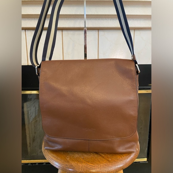 COACH Flap Bag, Medium, Canvas Strap, Silver Hardware, Brown Soft Leather - Picture 2 of 16